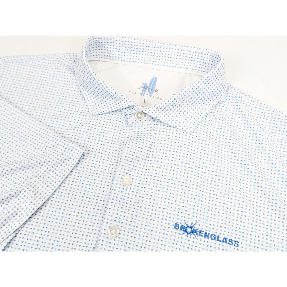 Johnnie-O Featherweight Shirt Mens LG White Blue Golf Stretch Embroidery UPF 50